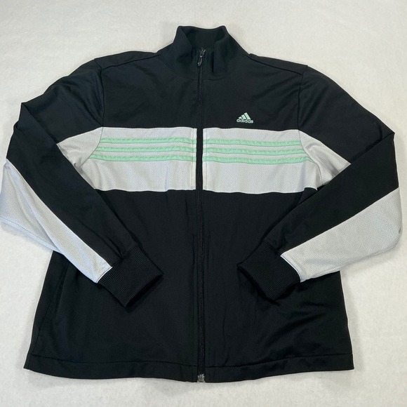 adidas Jackets & Blazers - Adidas Womens Track Jacket Black White Mint Green Stripe Full‎ Zip Mesh A02001